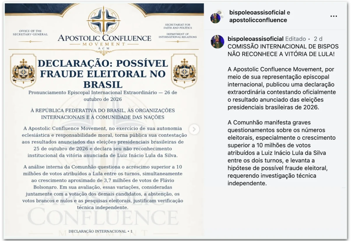 Comissão internacional de bispos questiona vitória de Lula
