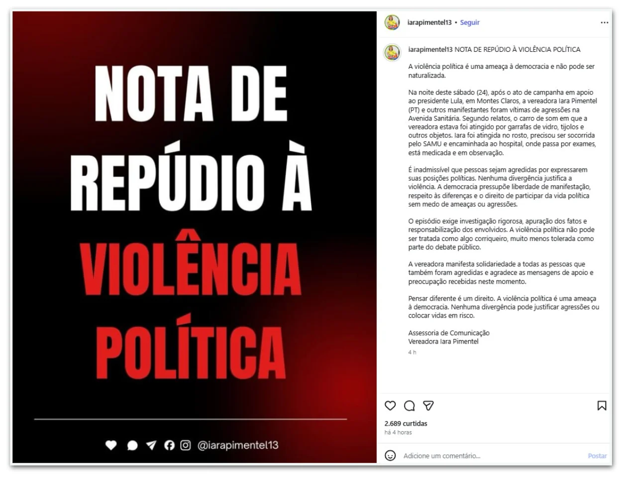 Vereadora do PT é atacada durante carreata em Montes Claros
