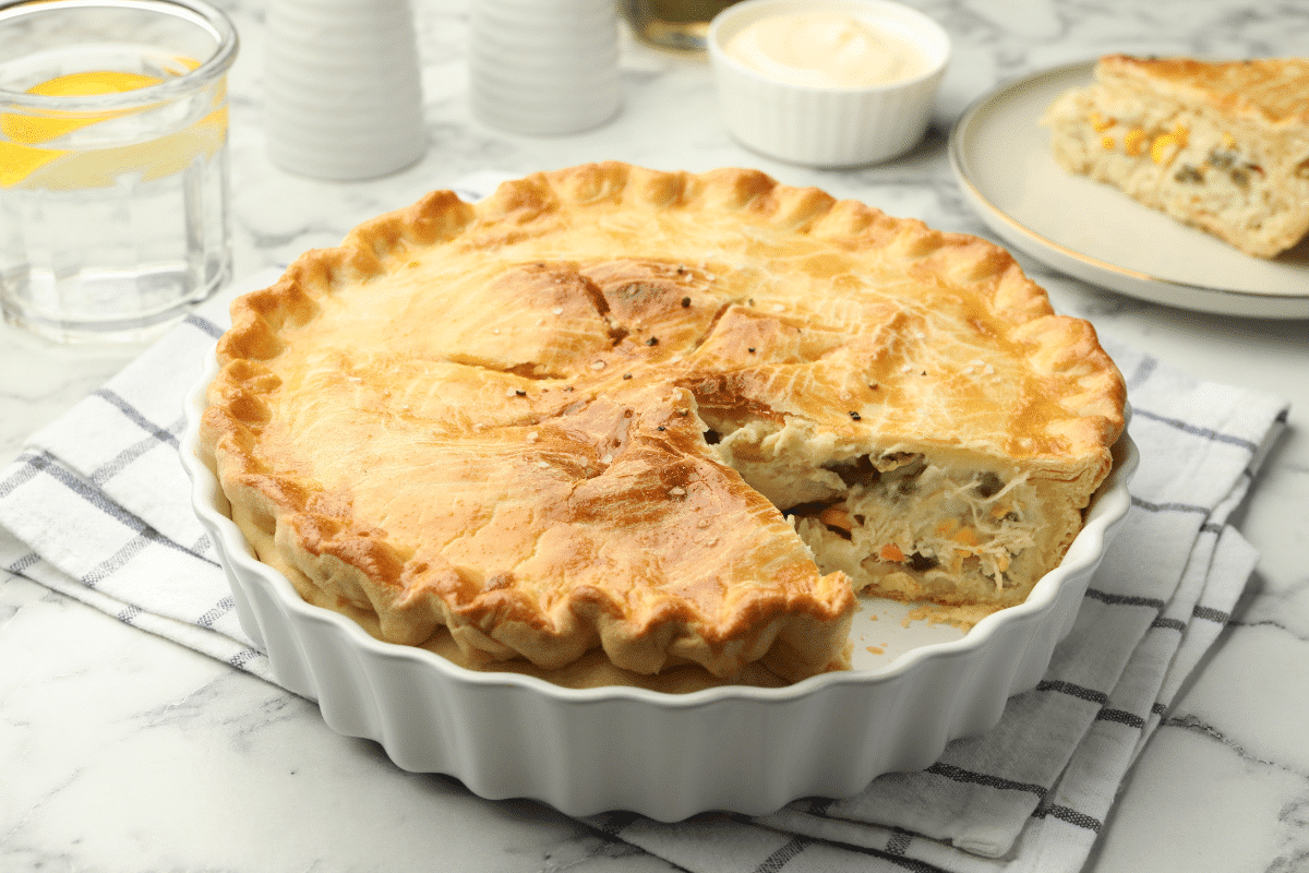 Essa torta de frango cremosa é fácil de fazer para o lanche da tarde