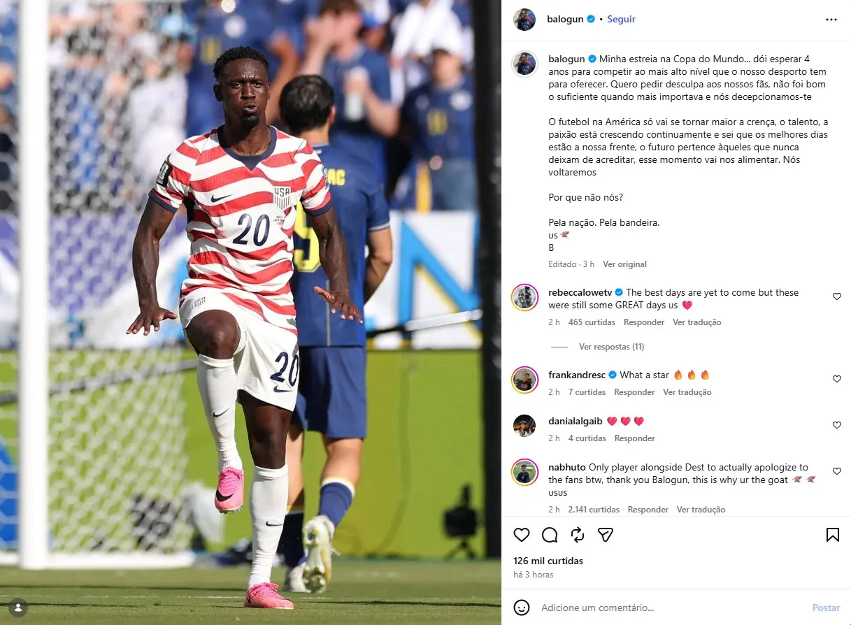 Balogun se desculpa por queda dos EUA na Copa após intervenção de Trump